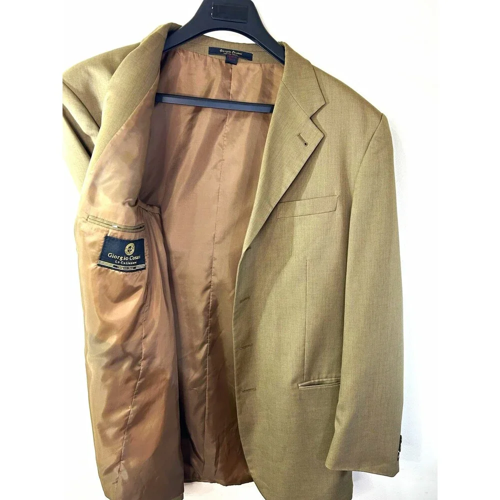 Giorgio Cosani Beige Solid Blazer Jacket 44R Single-Breasted 3-Button Vintage